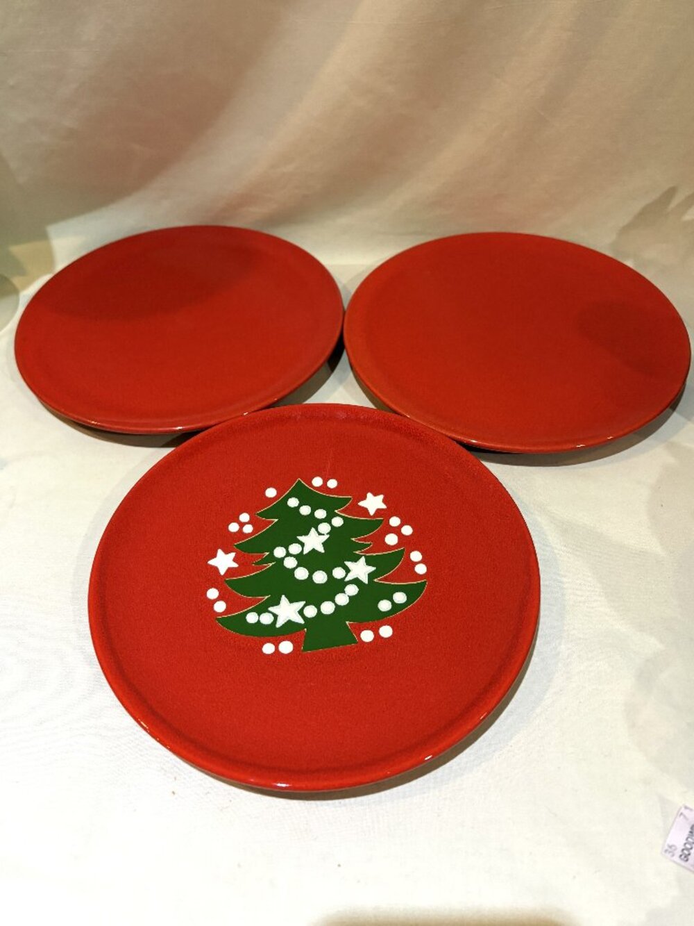 Set of 3 VTG Waechtersbach Christmas Plates 7 3/4" Solid Red & Christmas Tree